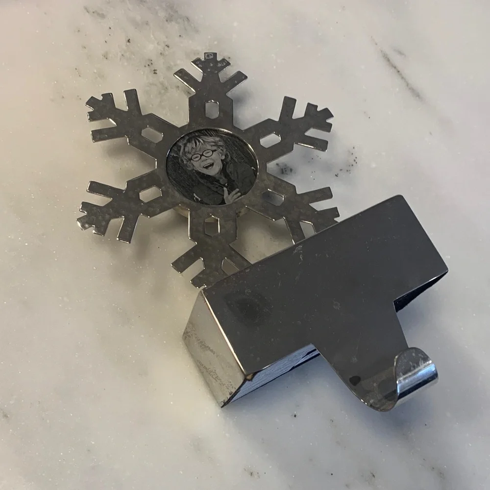 Crate&Barrel Silver Snowflake Photo Stocking Holder